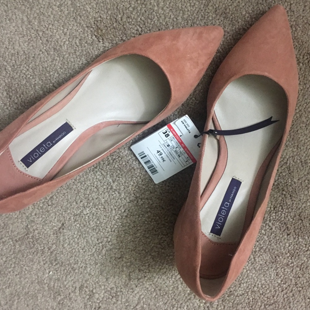 Mango Salmon Pink Mid-Heel Suede Shoes EU 38